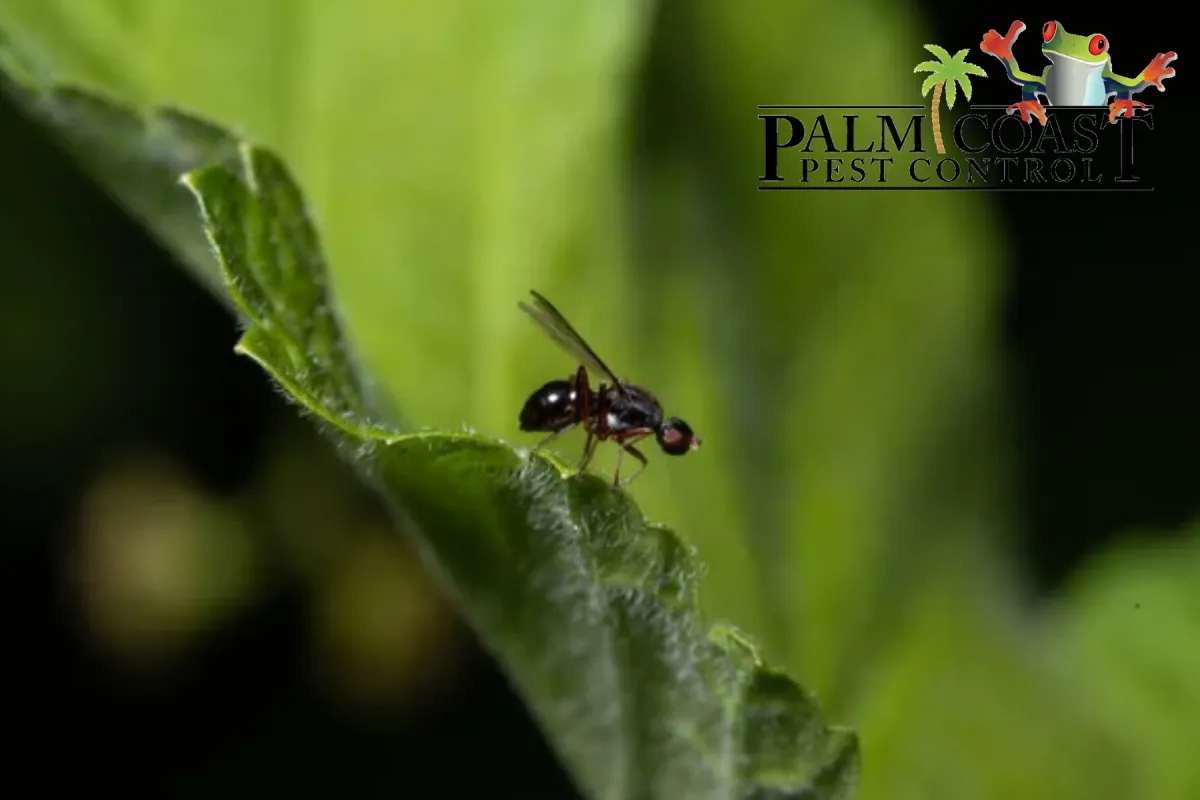 flying ant sitting on ta green current leaf